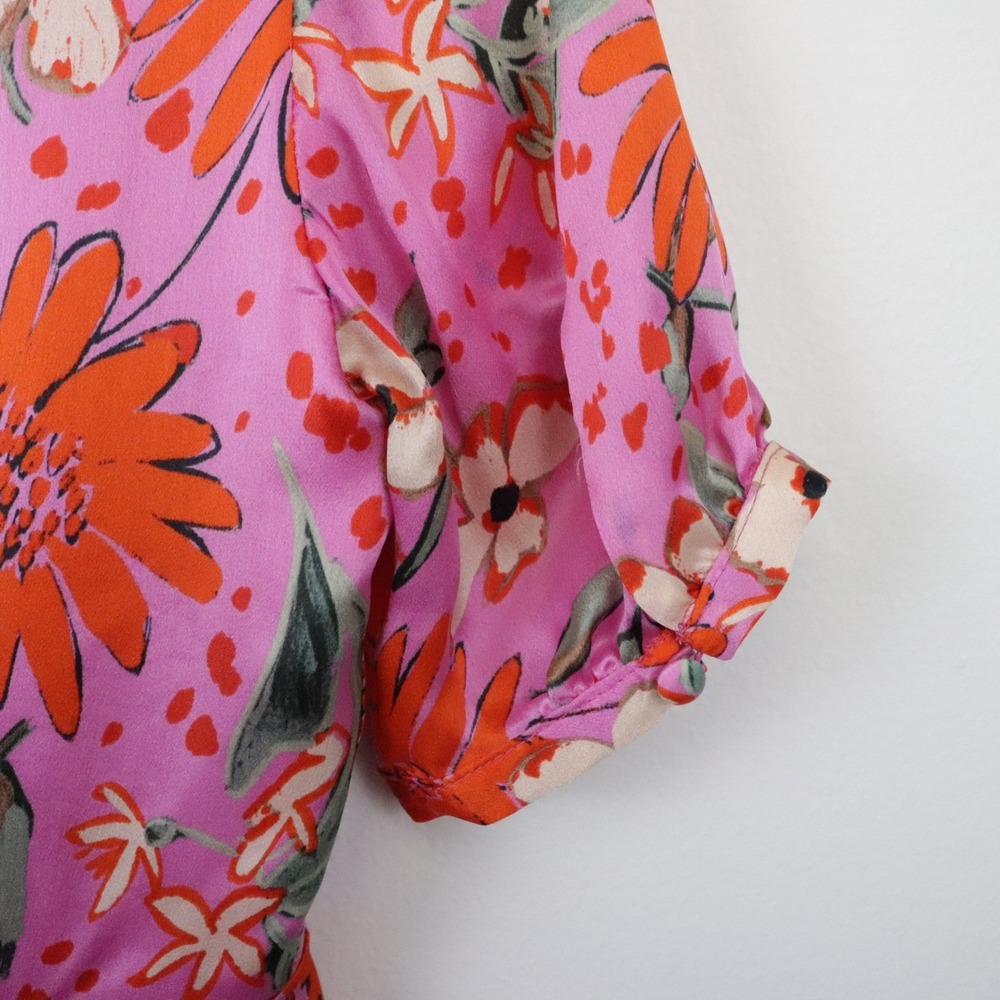 NEW Sezane Sola Dress 34 US 2 Silk Floral Pink - Picture 4 of 11